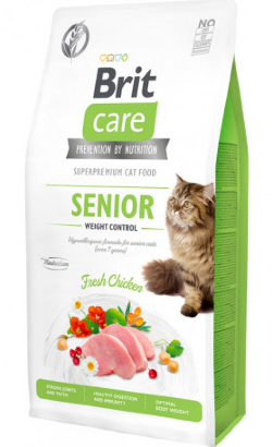 Brit Care Gato Sénior Controlo de Peso Frango e Ervilhas Grain-Free - Ração seca para gato para controlo de peso