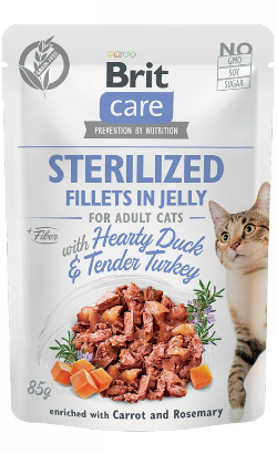 Brit Care Cat Sterilized Hearty Duck & Tender Turkey in Jelly | Wet (Saqueta) | 12 x 85 g