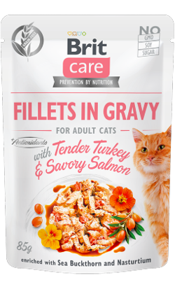 Ração húmida para Gatos Brit Care Cat Tender Turkey & Savory Salmon in Gravy| Wet (Saqueta) | 85 g