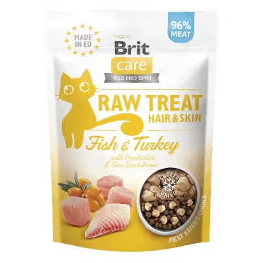 Biscoitos para Gato Brit Care Raw Treat Cat Hair & Skin Fish & Turkey