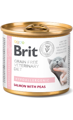 Ração Veterinária húmida para Gatos Brit Veterinary Diet Cat Hypoallergenic Grain-Free Salmon with Pea| Wet (Lata) | 200 g