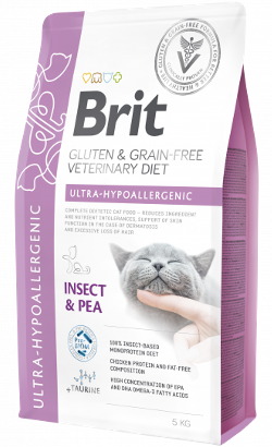 Ração Veterinária para Gatos Brit Veterinary Diet Cat Ultra-Hypoallergenic Gluten & Grain-Free | Insect & Pea | 2 kg