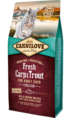 Ração para Gatos Carnilove Grain-Free Adult Cat Sterilized Fresh Carp & Trout | 6 kg