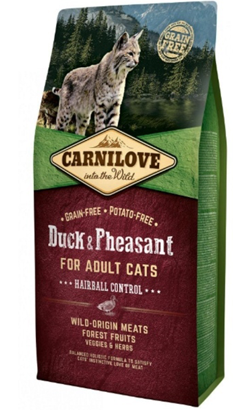 Ração para Gatos Carnilove Grain-Free Cat Adult Hairball Control Duck & Pheasant | 6 kg