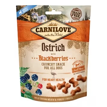 Snack crujiente para perros Carnilove con sabor a avestruz y moras