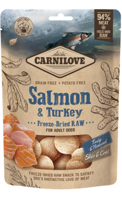 Biscoitos para cão Carnilove Dog Freeze-dried Raw Snacks Salmon & Turkey | 60 g