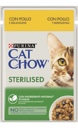 Ração húmida para Gatos Cat Chow Adult Sterilised Chicken & Eggplant | Wet (Saqueta) | 26 x 85 g
