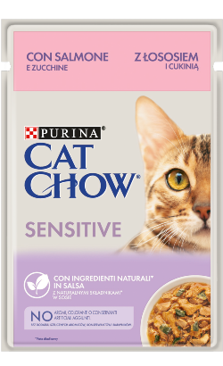 Ração húmida para Gatos Cat Chow Adult Sensitive Salmon & Courgette | Wet (Saqueta) | 26 x 85 g