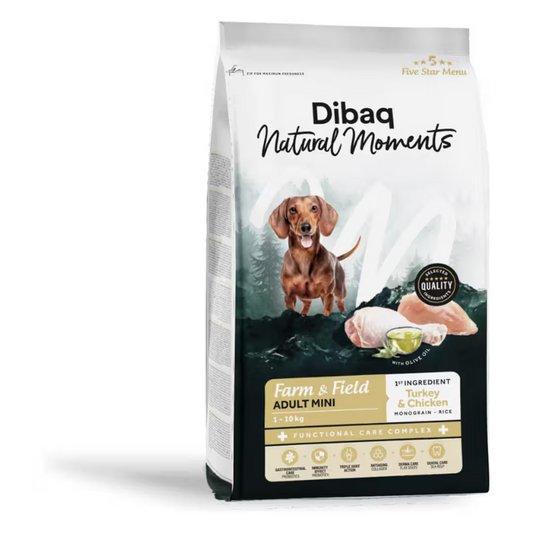 Dibaq Natural F&F Cão Adulto Mini Peru e Frango - Ração seca para cão
