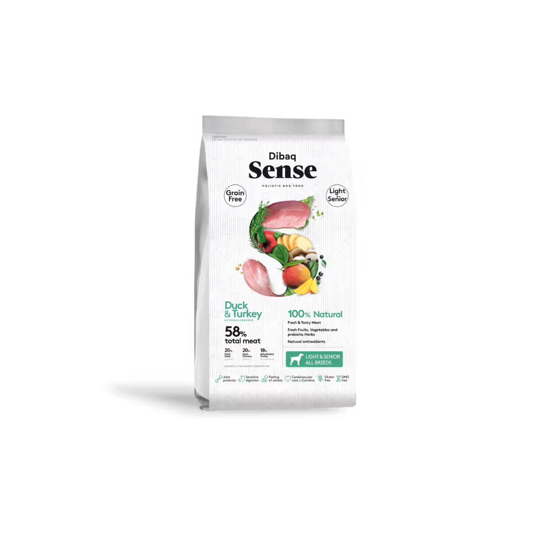 Dibaq Sense Cão Sénior Grain-Free Pato e Peru - Ração seca para cão para controlo de peso