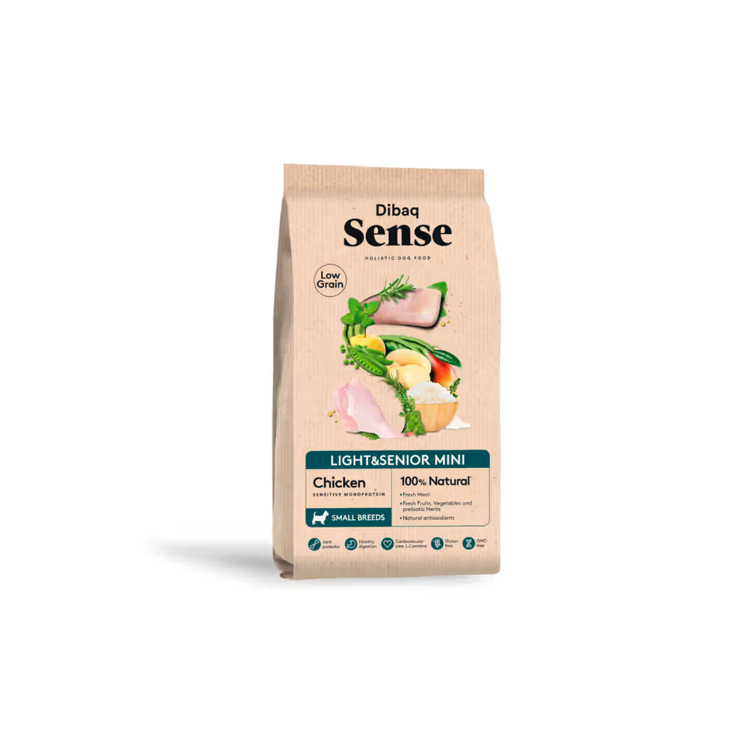 Dibaq Sense Low Grain Mini Cão Sénior Light Frango - Ração seca para cão com excesso de peso