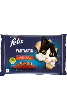 Ração húmida para Gatos Felix Fantastic Saborosa Selecção em Gelatina | Wet (Saqueta) | Pack 12 unidades 4 x 85 g