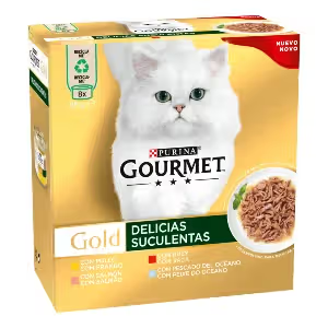 Gourmet Gold Delícias Suculentas Multipack Gato Adulto Frango, Vaca, Salmão e Peixe do Oceano - Ração húmida para gato