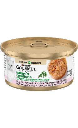 Ração húmida para Gatos Gourmet Natures Creations com Pedaços em Gelatina Atum e Gambas | Wet (Lata) | 24 x 70 g