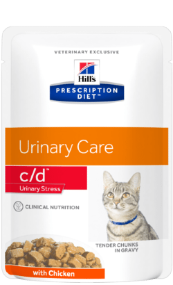 Ração Veterinária húmida Hills Prescription Diet Feline c/d Urinary Stress with Chicken | Wet (Saqueta) | Cx c/ 12 saquetas 85 g