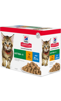 Ração húmida para Gatos Hills Science Plan Feline Kitten Chicken & Ocean Fish Multipack | Wet (Saqueta) | Cx. c/ 12 saquetas 85 g