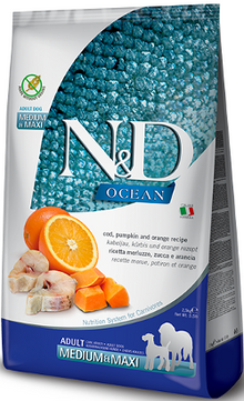 Ração para Cão N&D Ocean Dog Codfish, Pumpkin & Orange Adult Medium Maxi | 2,5 kg
