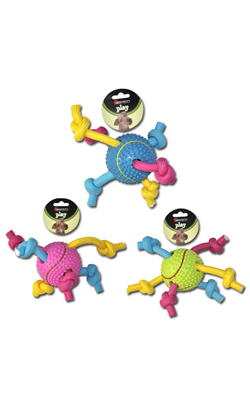 Brinquedo para cão Nayeco Rubber Tennis Ball with Tricolor Rope | 9 cm