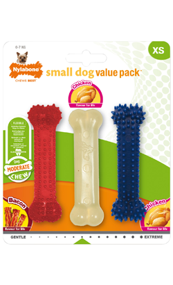 Brinquedo para cão Nylabone Small Dog Moderate Chew Value Pack | X-Small