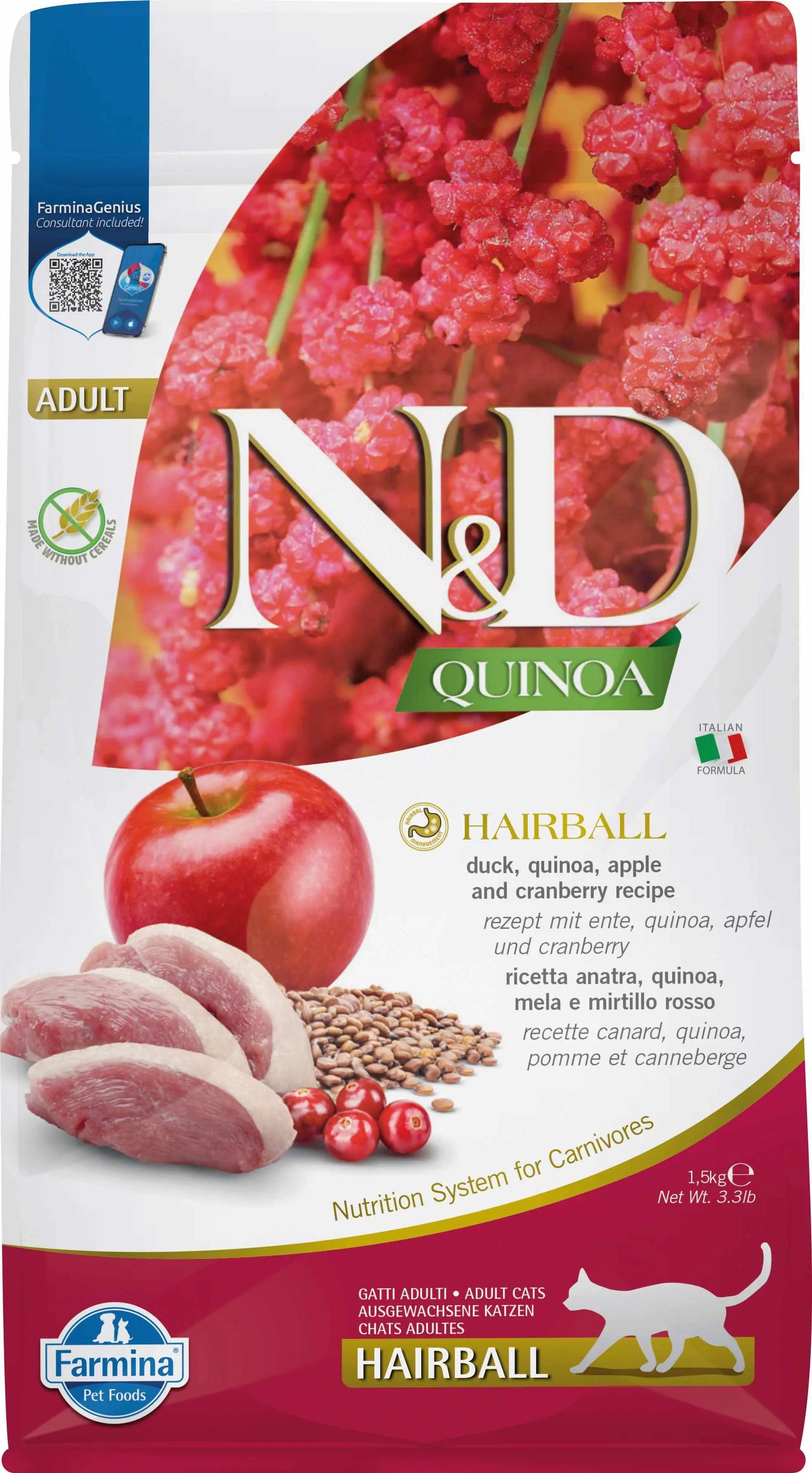 FARMINA ND CAT QUINOA HAIRBALL DUCK | 1.5KG