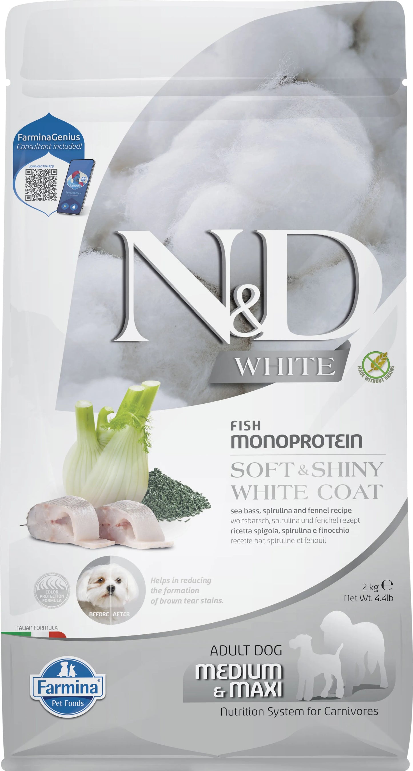 FARMINA ND WHITE DOG SEA BASS SPIRULINA MED/MAXI | 2KG