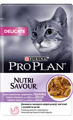 Ração húmida para Gatos Pro Plan Cat Adult NutriSavour Delicate with Turkey | Wet (Saqueta) | 26 x 85 g