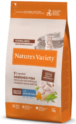 Ração para Gatos Natures Variety Cat Healthy Grains Sterilized Peixe Branco | 300 g