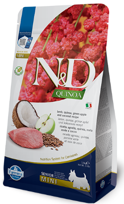 Ração para Cão N&D Quiona Dog Lamb, Green Apple & Coconut Senior Mini | 1,5 kg