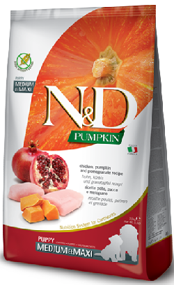 Ração para cão N&D Pumpkin Dog Chicken, Pumpkin & Pomegranate Puppy Medium e Maxi | 2,5 kg