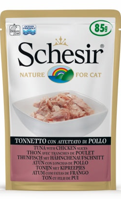 Ração húmida para Gatos Schesir Cat Atum com Filete de Frango em Gelatina | Wet (Saqueta) | 20 x 85 g