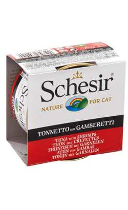 Ração húmida para Gatos Schesir Cat Atum com Gambas em Gelatina | Wet (Lata) | 14 x 85 g