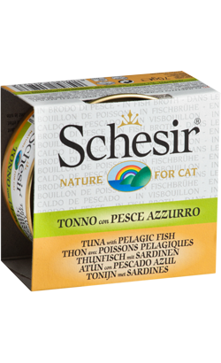 Ração húmida para Gatos Schesir Cat Atum com Peixe Azul em Caldo de Peixe | Wet (Lata) | 14 x 70 g