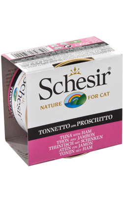Ração húmida para Gatos Schesir Cat Atum com Presunto em Gelatina | Wet (Lata) | 14 x 85 g