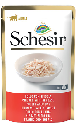 Ração húmida para Gatos Schesir Cat Filete de Frango com Robalo em Gelatina | Wet (Saqueta) | 20 x 85 g