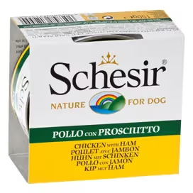 Schesir Perro Adulto y Senior Filete de Pollo y Jamón con Arroz - Comida húmeda para perro