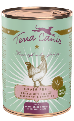 Ração húmida para Cão Terra Canis Sem Cereais Frango com Pastinaga, Amora e Dente de Leão | Wet (Lata) | 6 x 800 g