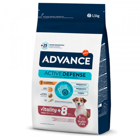 Advance Senior +8 Mini - Ração seca para cão pequeno com mais de 8 anos - Frango e arroz 1.5 kg