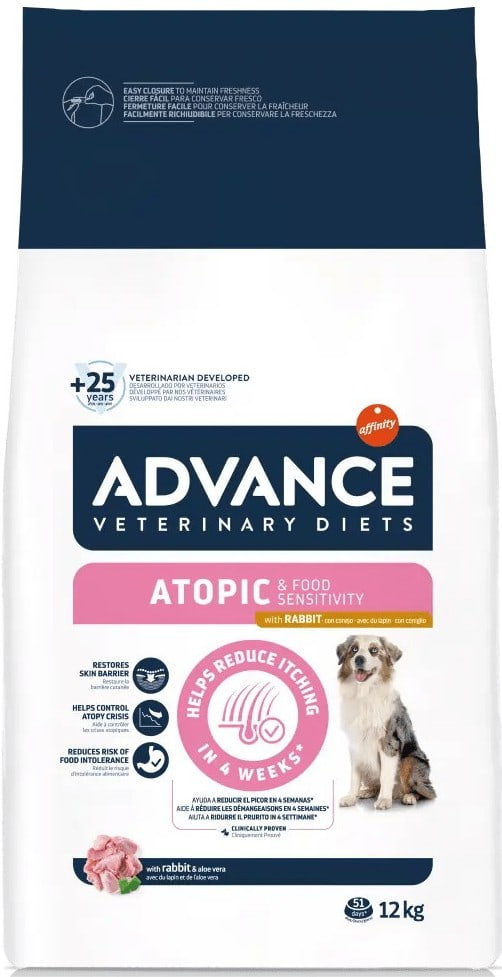 Ração Veterinária para Cão Advance Vet Dog Medium & Maxi Atopic & Food Sensitivity with Rabbit & Peas | 12 kg