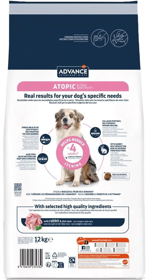 Ração Veterinária para Cão Advance Vet Dog Medium & Maxi Atopic & Food Sensitivity with Rabbit & Peas | 12 kg