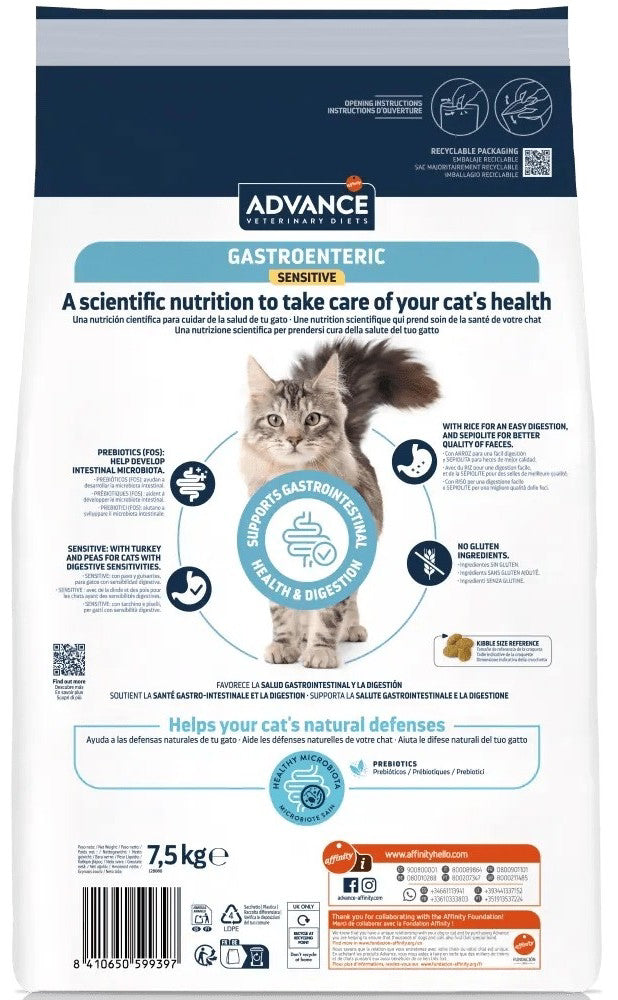 Ração Veterinária para Gatos Advance Vet Cat Gastroenteric Sensitive | 7,5 Kg