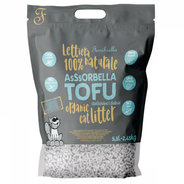 Ferribiella Areia 100% Natural de Tofu com Carvão e Clorexidina - Arena para gato con carbón y clorhexidina