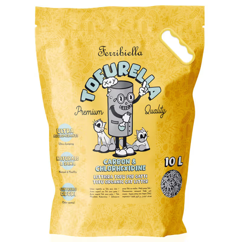 Ferribiella Tofurella - Arena aglomerante para gato con carbón activado