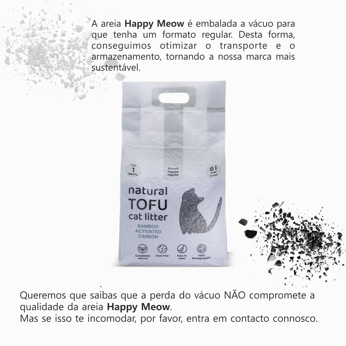 HAPPY MEOW Tofu Clumping Cat Litter Activated Charcoal 2mm 6l