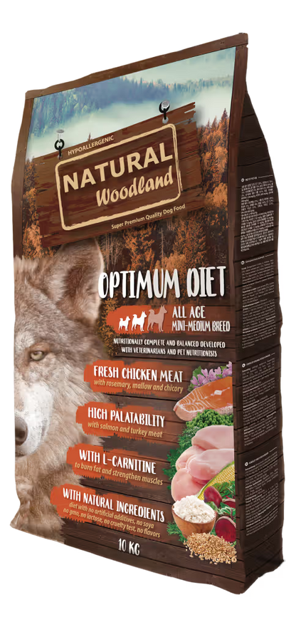 Natural Woodland Optimum Razas Pequeñas y Medianas Perro Pavo y Pollo - Pienso seco para perro