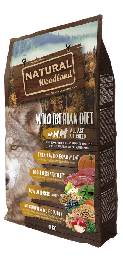 Natural Woodland Wild Iberian Perro Todas las Edades Jabalí y Cerdo Ibérico - Pienso seco para perro