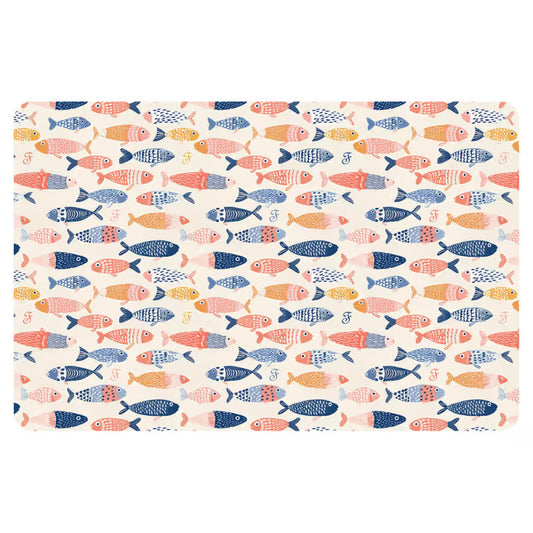 Ferribiella Motif Sardinhas para Taças - Alfombrilla para comederos para perro y gato