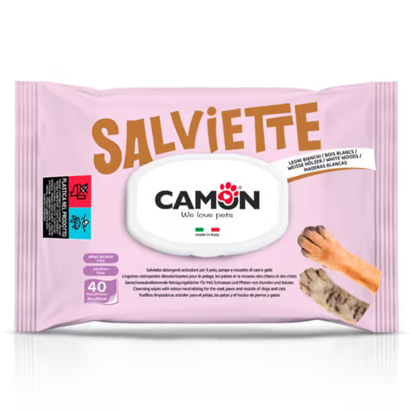 Camon Toalhetes Húmidos Madeiras Brancas - Toalhetes húmidos para cão e gato com fragrância a madeiras brancas