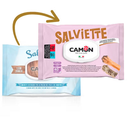 Camon Toalhetes Húmidos Madeiras Brancas - Toalhetes húmidos para cão e gato com fragrância a madeiras brancas
