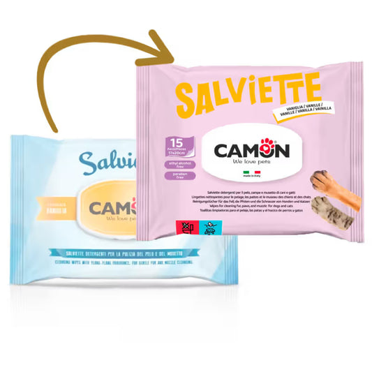 Camon Toalhetes Húmidos Pocket Baunilha - Toalhetes húmidos para cão e gato com baunilha