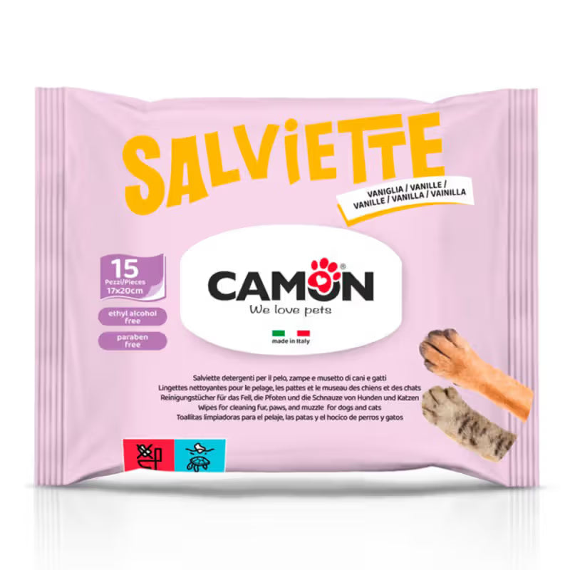 Camon Toalhetes Húmidos Pocket Baunilha - Toallitas húmedas para perro y gato con vainilla